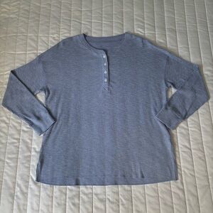 American Eagle Blue Henley Ribbed Longsleeve Top